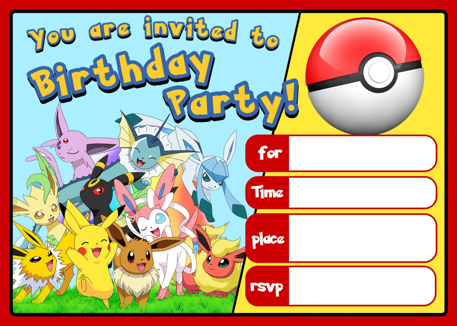 Pokemon Invitations Birthday Party Invites - A5 - Free Next Day Fast Delivery throughout Free Printable Pokemon Birthday Invitations