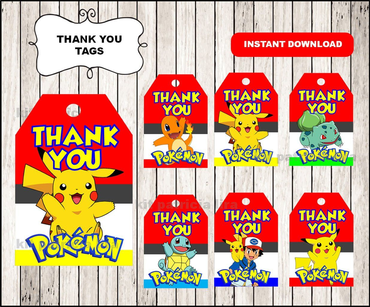 Pokemon Thank You Tags - Instant Download with regard to Free Printable Pokemon Thank You Tags