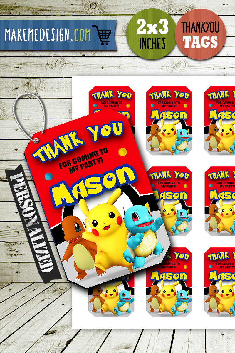 Pokemon Thank You Tags, Pokemon Tags, Pokemon Thank You Card throughout Free Printable Pokemon Thank You Tags