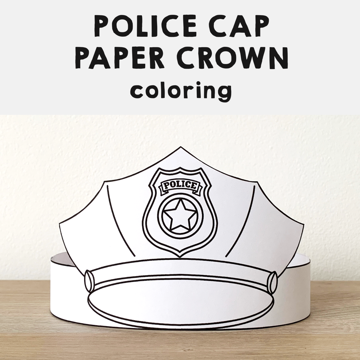 Police Hat Paper Crown Printable Coloring Craft | Madeteachers in Free Printable Police Hat