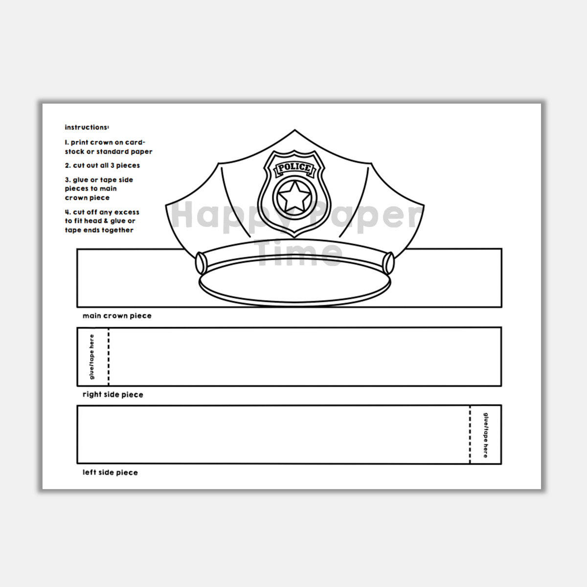 Police Hat Paper Crown Printable Coloring Craft | Madeteachers intended for Free Printable Police Hat