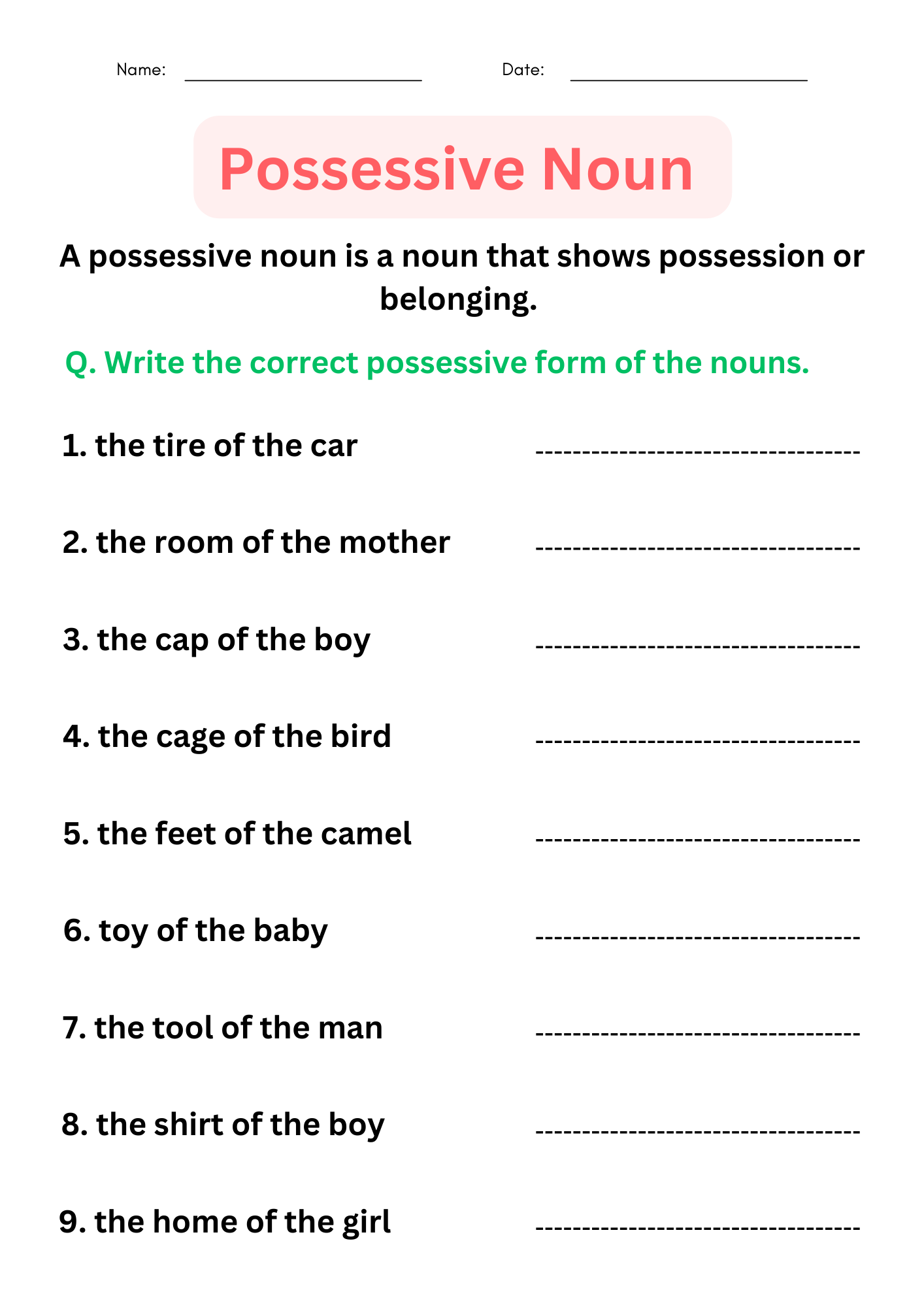 Possessive Nouns Worksheets With Answers - Digital And Printable for Free Printable Possessive Nouns Worksheets