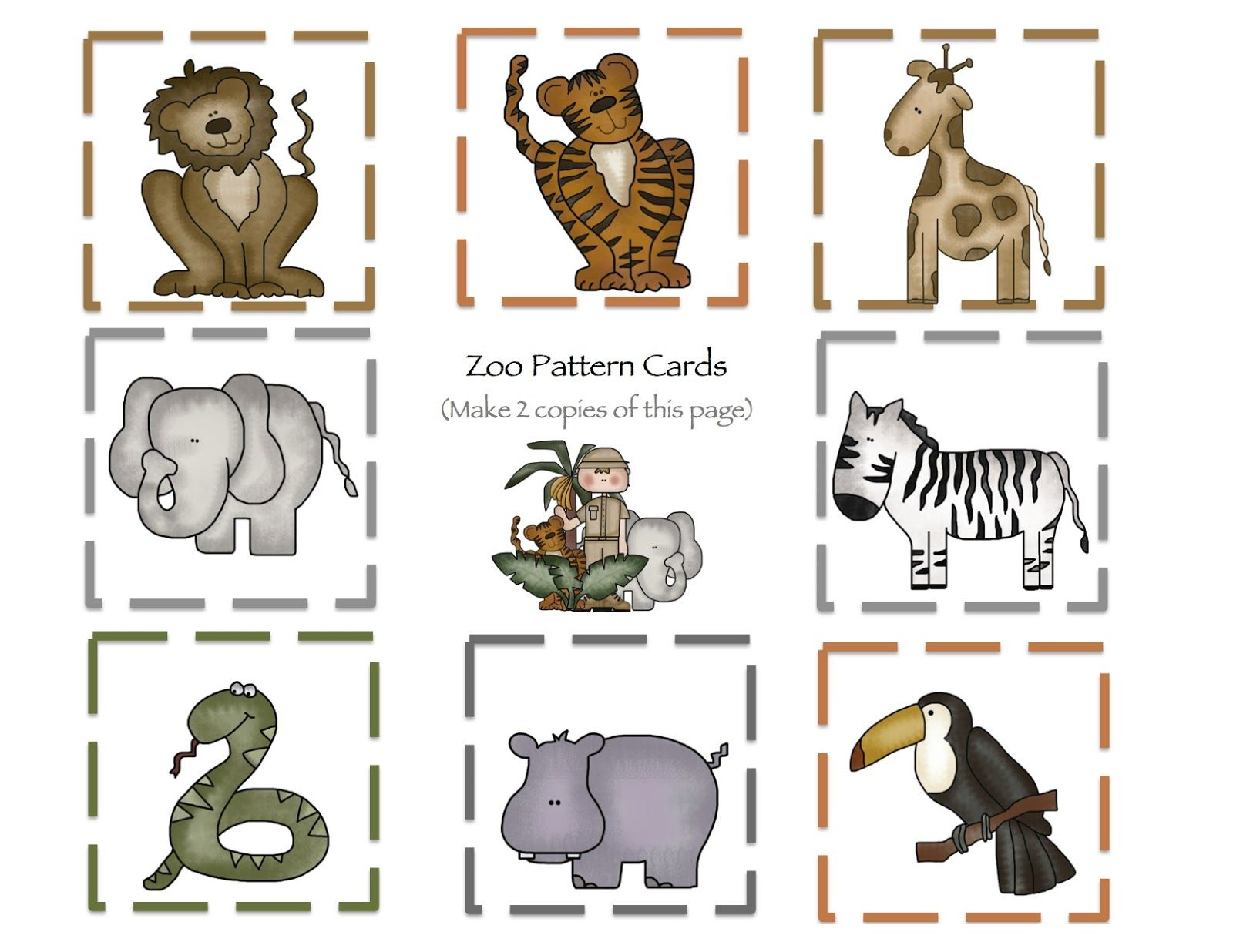 Preschool Zoo Theme: Pattern Cards within Free Printable Pictures Of Zoo Animals