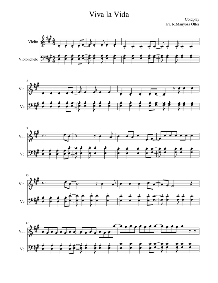 Print And Download In Pdf Or Midi Viva La Vida - Coldplay Arr. R throughout Free Printable Violin Sheet Music for Viva La Vida