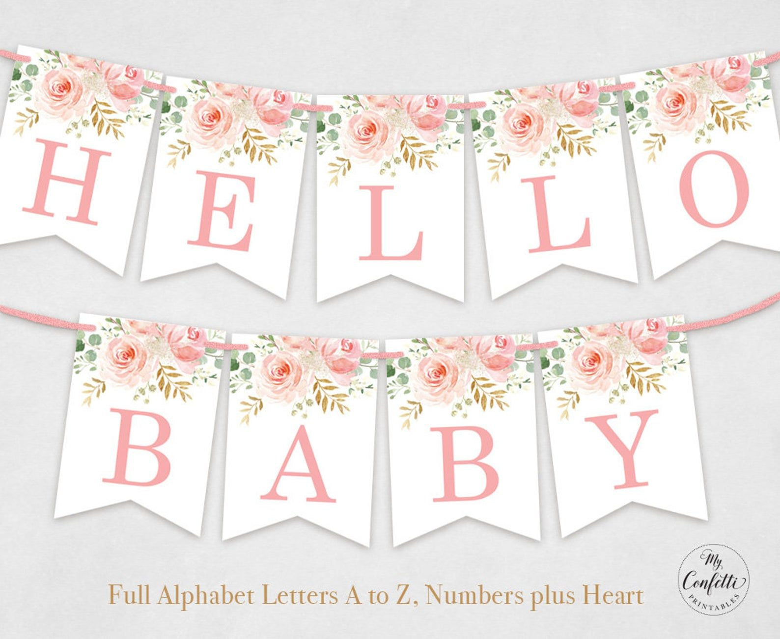 Printable Alphabet Banner Set, Letters A To Z, Numbers Plus Heart for Free Printable Baby Shower Banner Letters