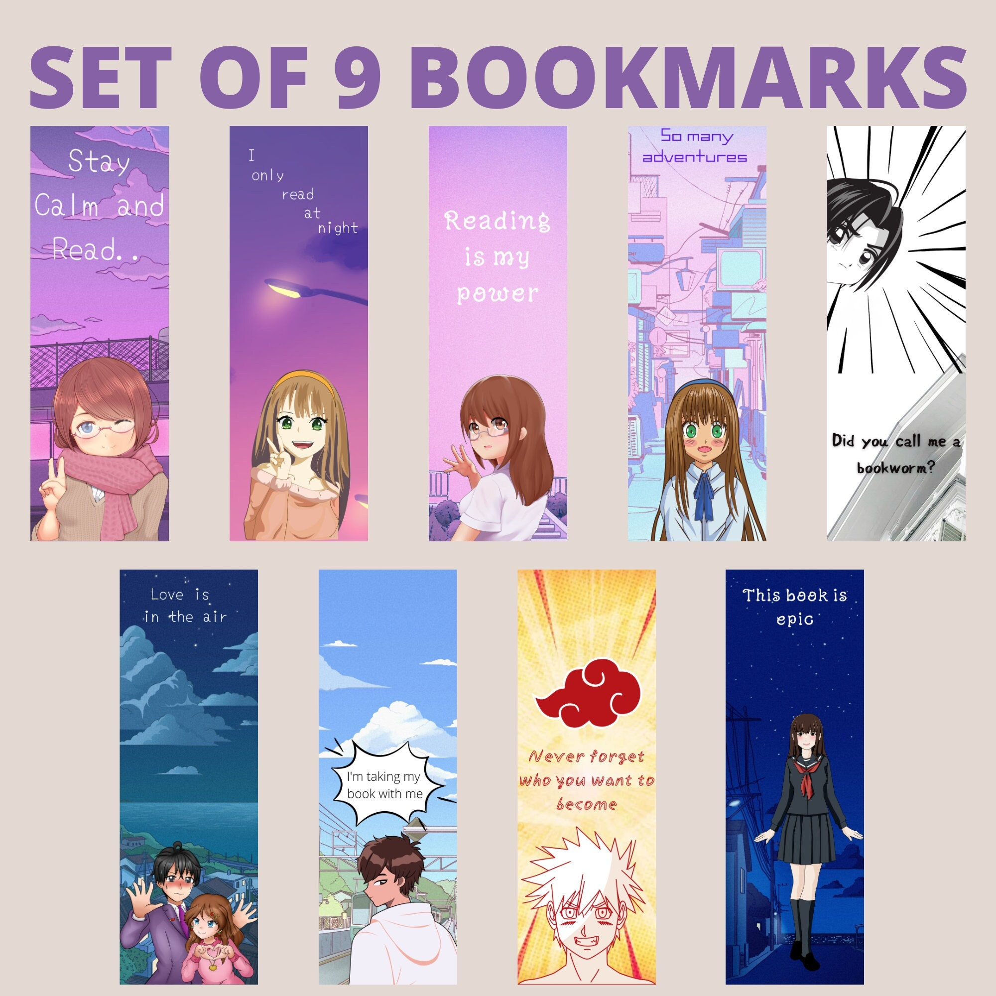 Printable Anime Bookmarks, Cartoon Anime Illustrated, Instant regarding Anime Bookmarks Printable for Free