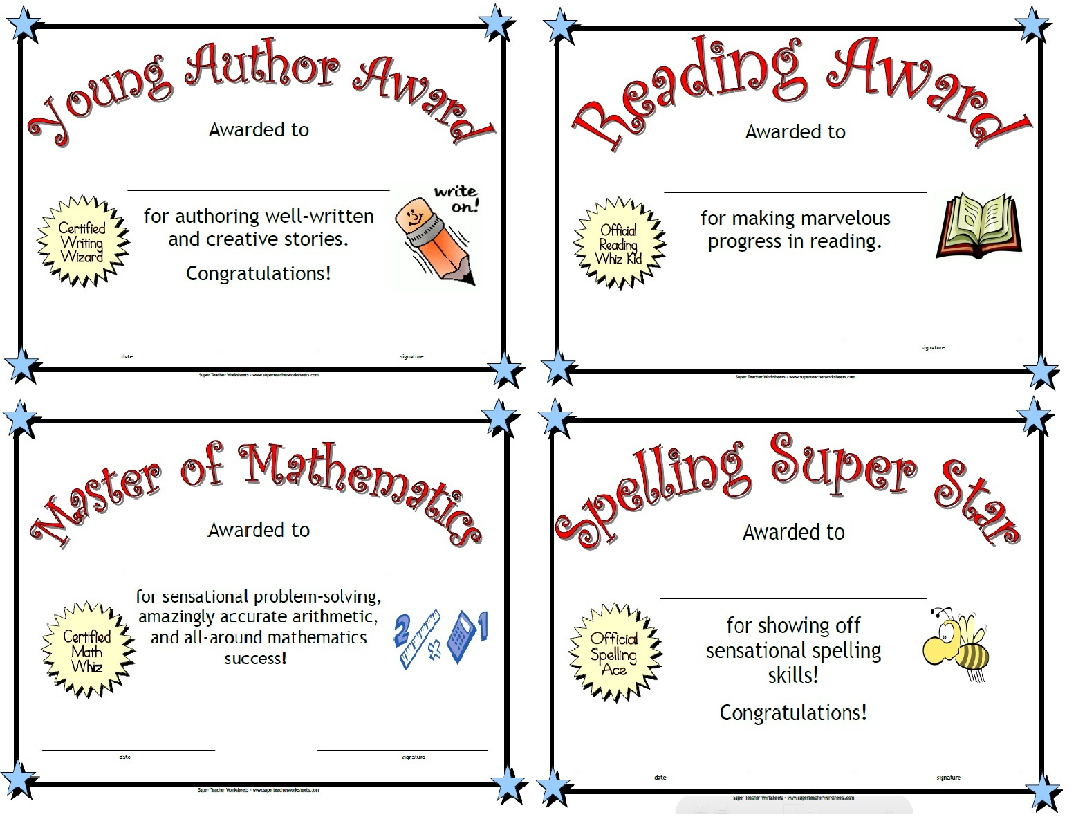 Printable Awards for Free Printable Award Certificates For Elementary Students