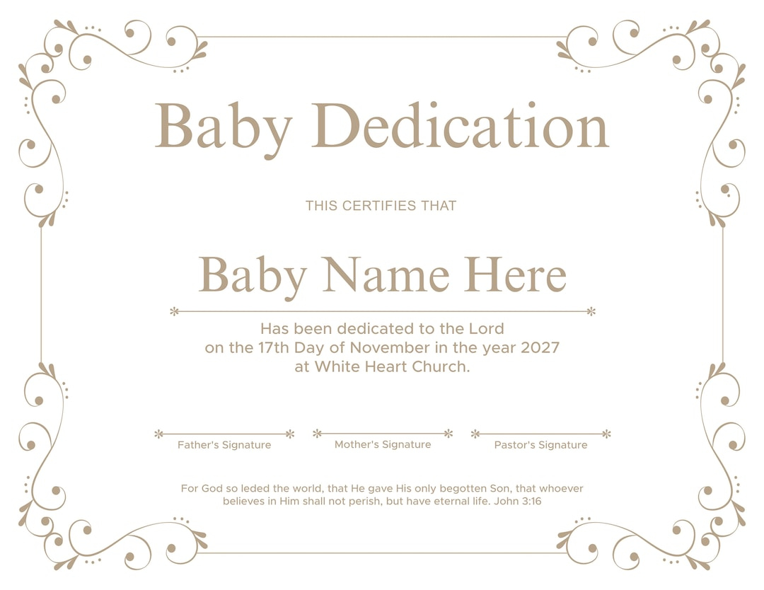 Printable Baby Dedication Certificate. Editable Baby Christening Certificate. - Etsy for Free Baby Dedication Certificate Printable