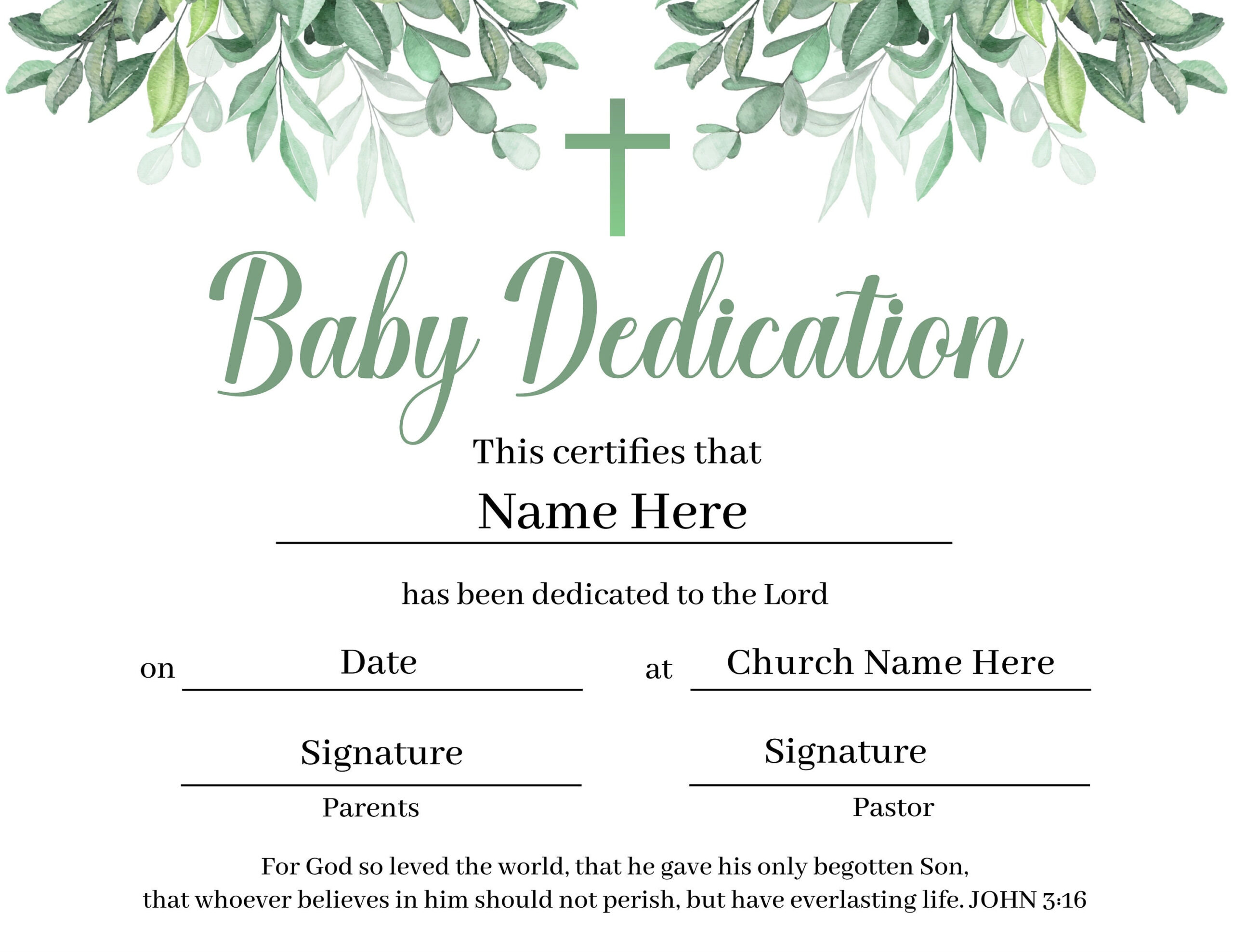 Printable Baby Dedication Certificate. Editable Baby Christening Certificate. throughout Free Baby Dedication Certificate Printable