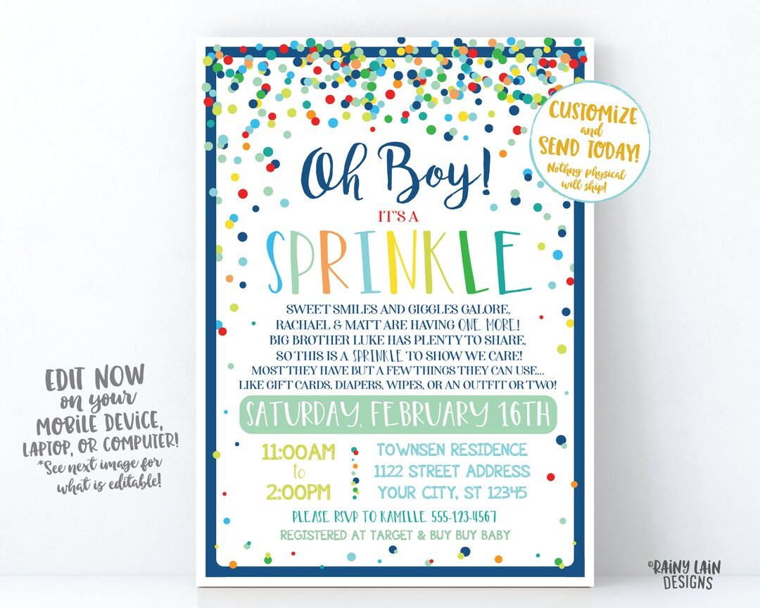 Printable Baby Sprinkle Invite Boy Baby Sprinkle Invite Editable regarding Free Printable Baby Sprinkle Invitations