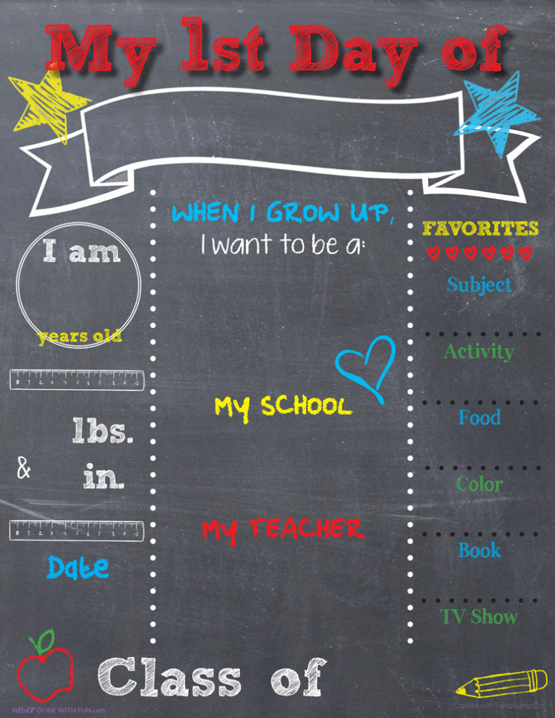 Printable Back-To-School Chalkboard Sign - #Neverdonewithfun inside Free Printable Back to School Signs