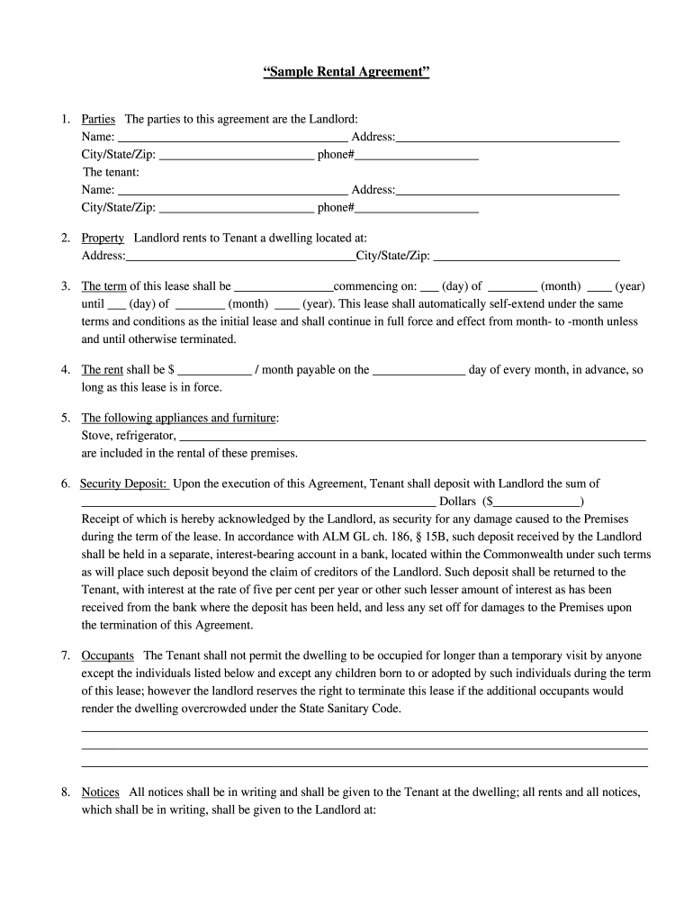 Printable Basic Rental Agreement - Fill Online, Printable intended for Free Printable Lease Agreement Forms