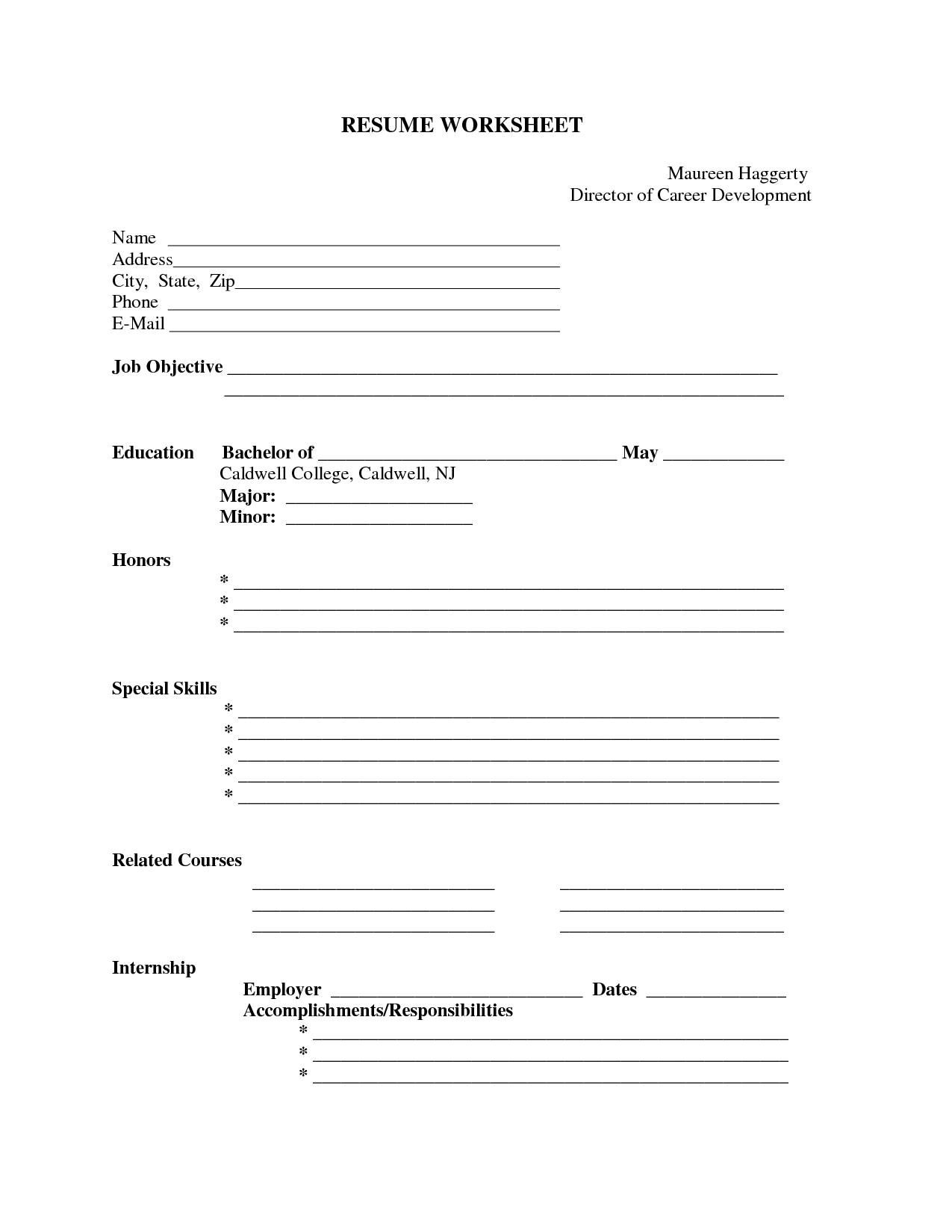 Printable Blank Resume Form inside Free Blank Resume Forms Printable