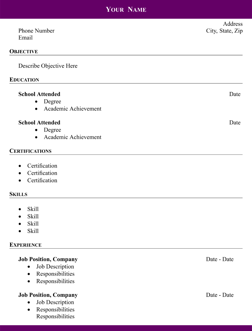 Printable Blank Resume Templates Samples | Job Resume Template in Free Printable Blank Resume