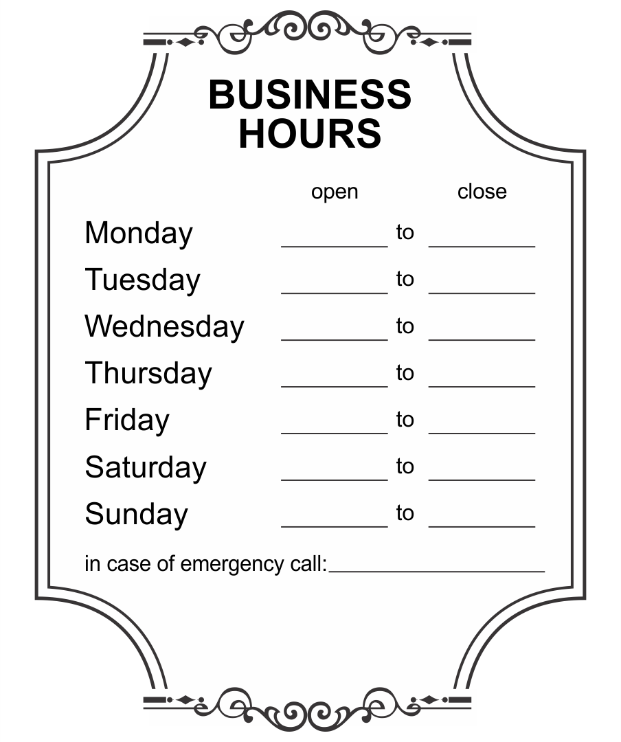 Printable Business Hours Sign Template pertaining to Free Printable Business Hours Sign