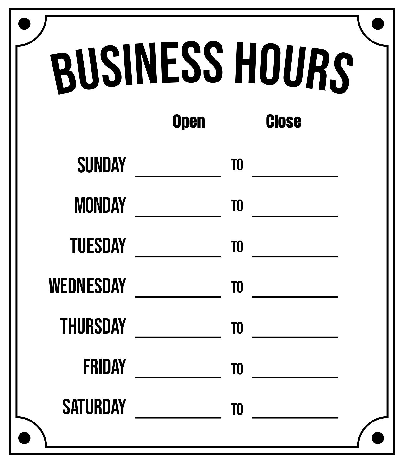 Printable Business Hours Sign Template throughout Free Printable Business Hours Sign