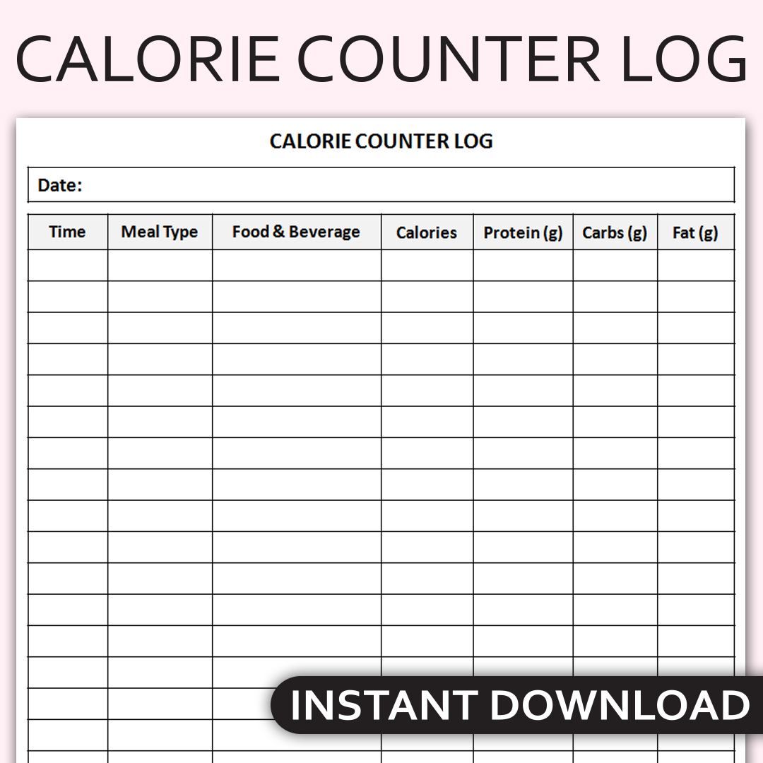 Printable Calorie Counter Log, Daily Food Intake Tracker, Nutrition Journal, Healthy Eating Planner, Editable Template with Free Printable Calorie Counter Journal