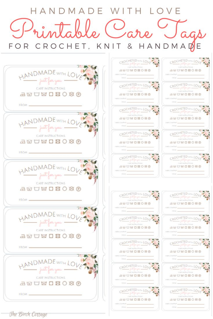 Printable Care Tags For Crochet, Knit, And Handmade Gifts for Free Printable Knitting Labels