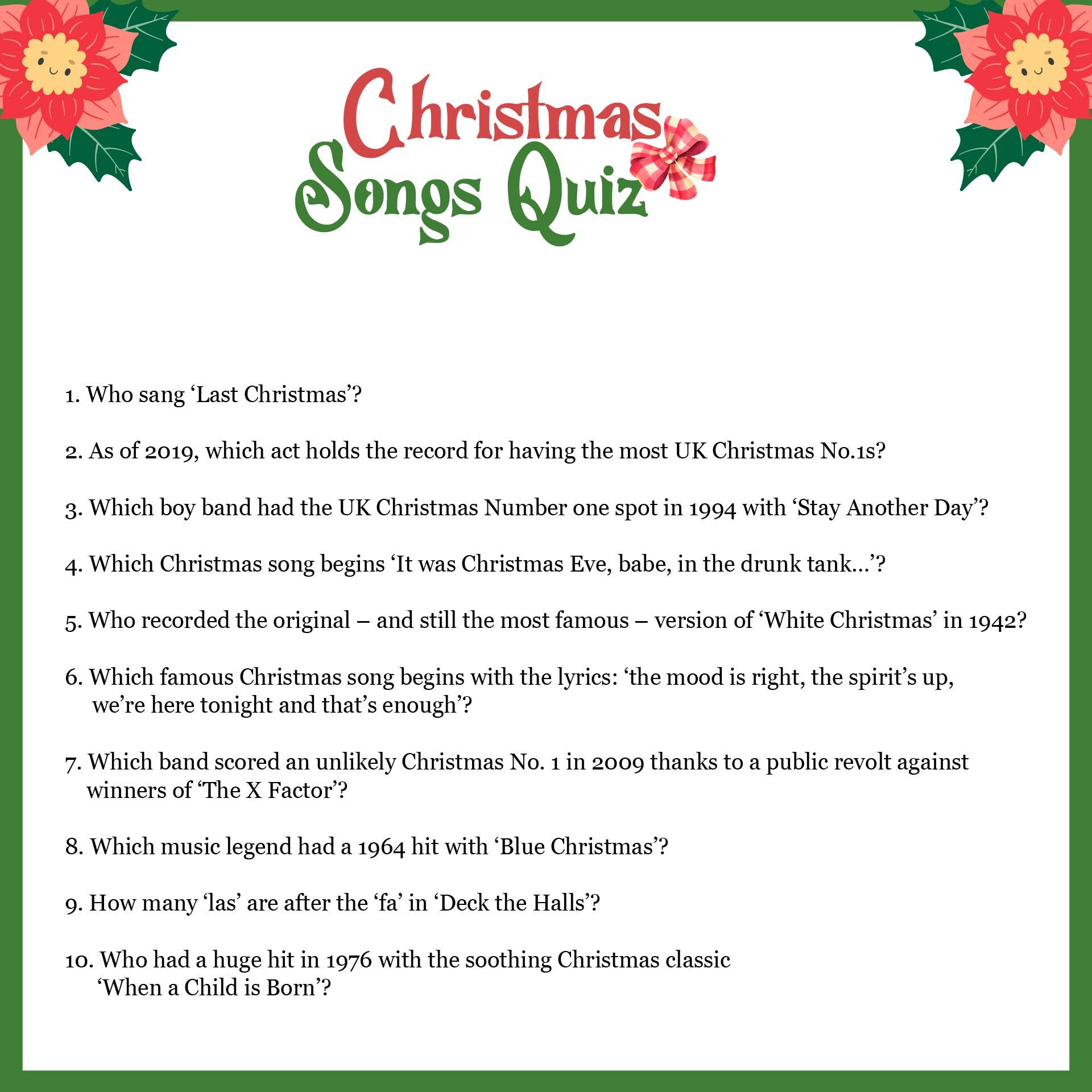 Printable Christmas Carol Quiz | Christmas Song Trivia, Funny with Free Printable Christmas Song Quiz