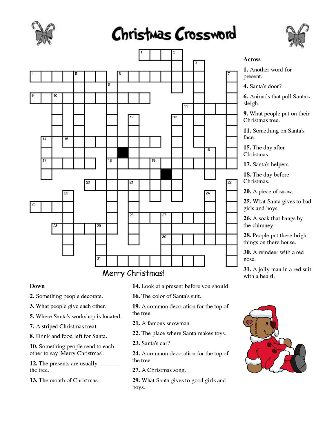 Printable Christmas Crossword Puzzle For Adults | Christmas for Free Printable Christmas Crossword Puzzles for Adults