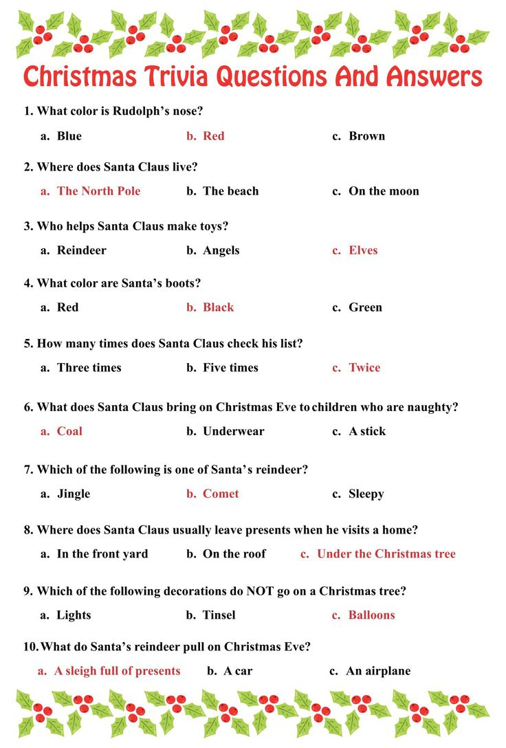 Printable Christmas Trivia Questions regarding Free Printable Christmas Trivia Quiz