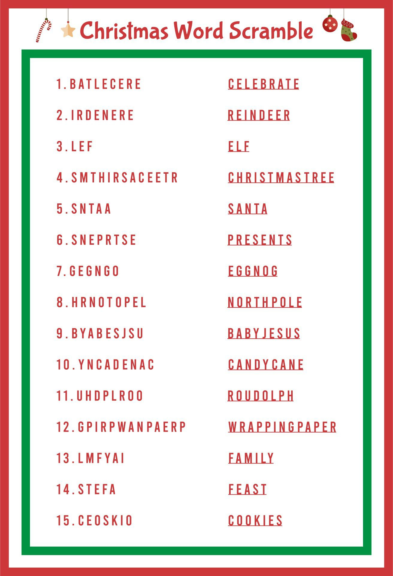 Printable Christmas Word Scramble With Answers | Christmas Word in Free Printable Christmas Word Scramble With Answers