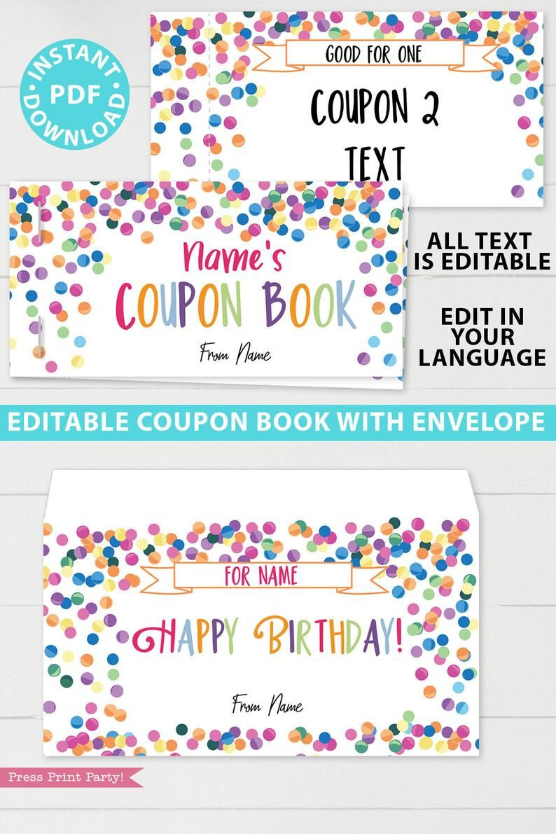 Printable Coupon Book Template, Diy Birthday Coupons Book, Custom pertaining to Free Printable Blank Birthday Coupons