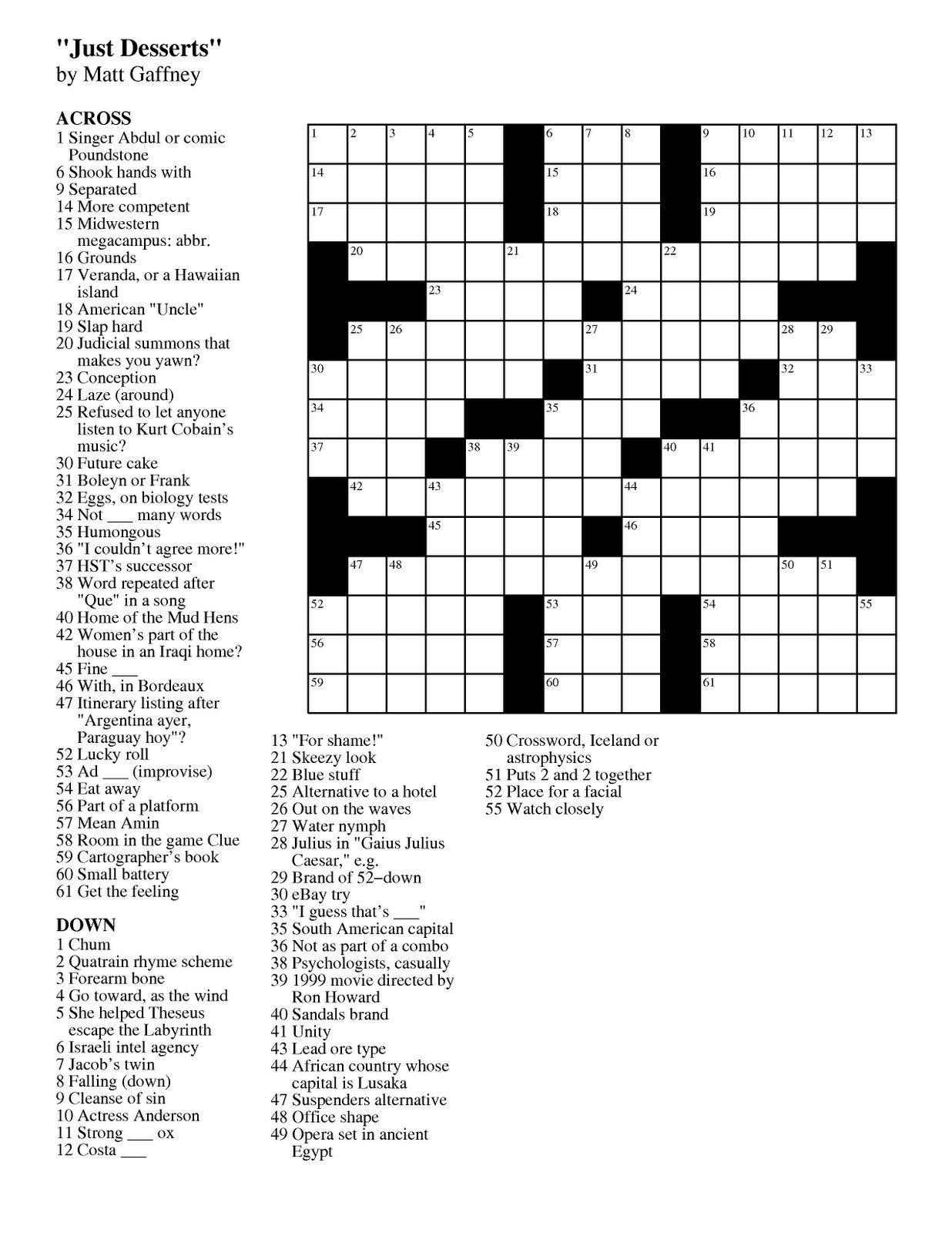 Printable Crossword Puzzles Merl Reagle | Printable Crossword in Merl Reagle&amp;#039;S Sunday Crossword Free Printable