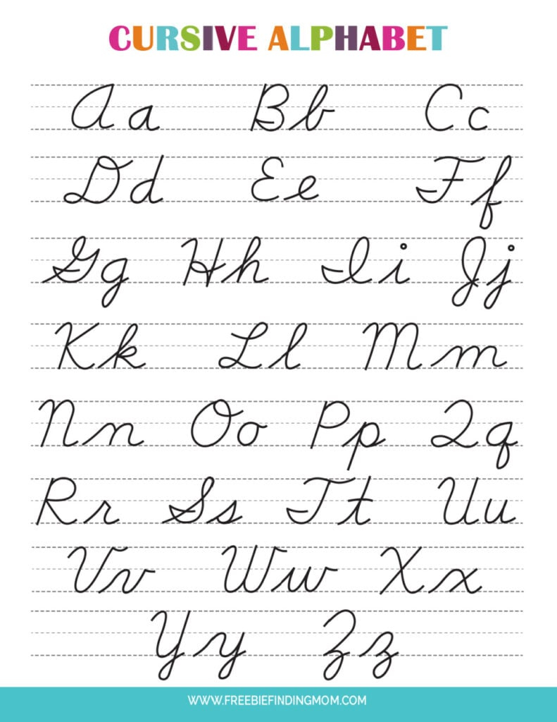 Printable Cursive Alphabet Chart Pdf (Upper And Lowercase Letters) regarding Free Printable Cursive Alphabet