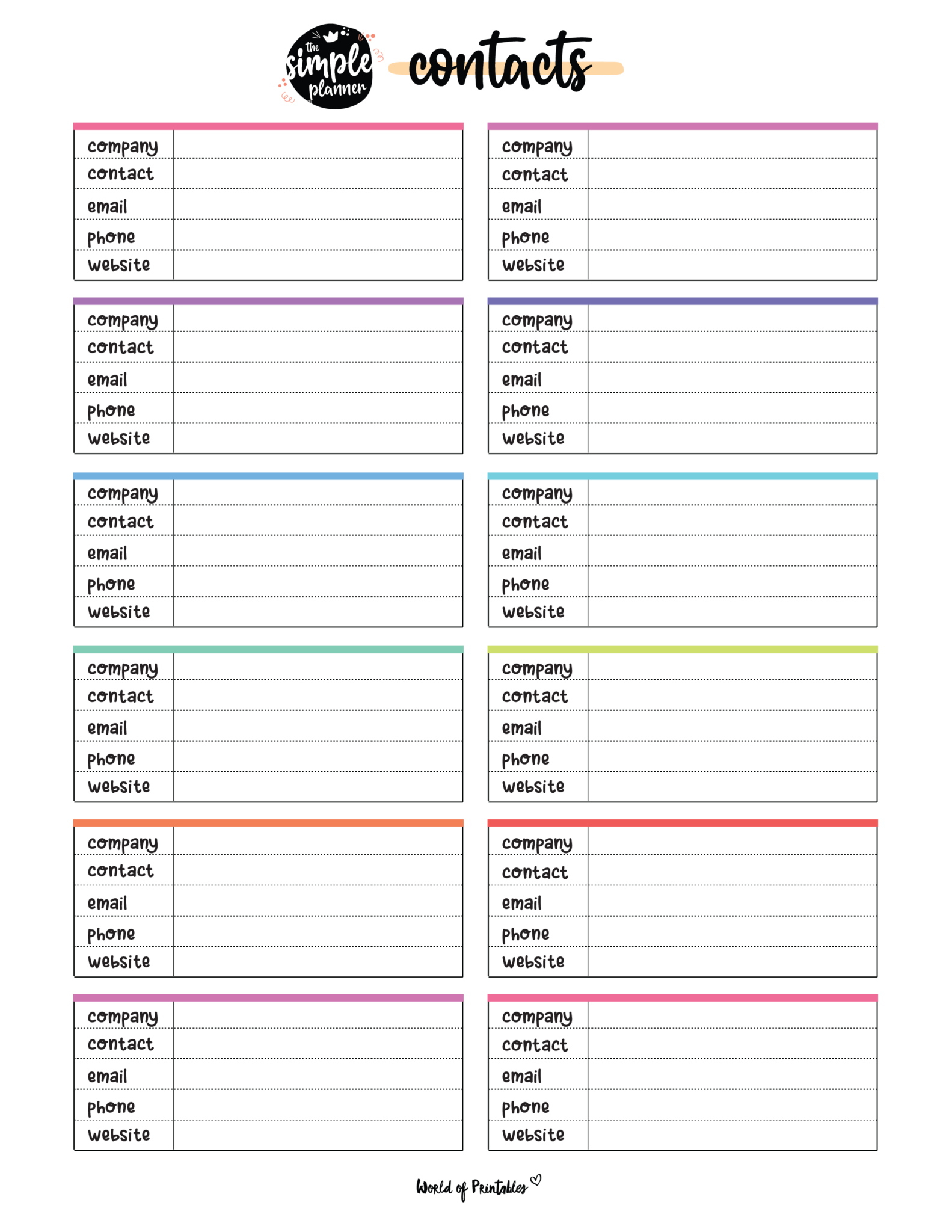 Printable Cute Contact List Template | Contact List, List Template with regard to Free Printable Contact List Template