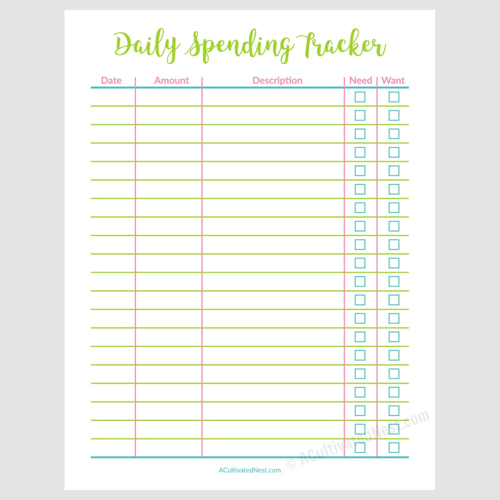 Printable Daily Spending Tracker for Free Printable Daily Expense Tracker