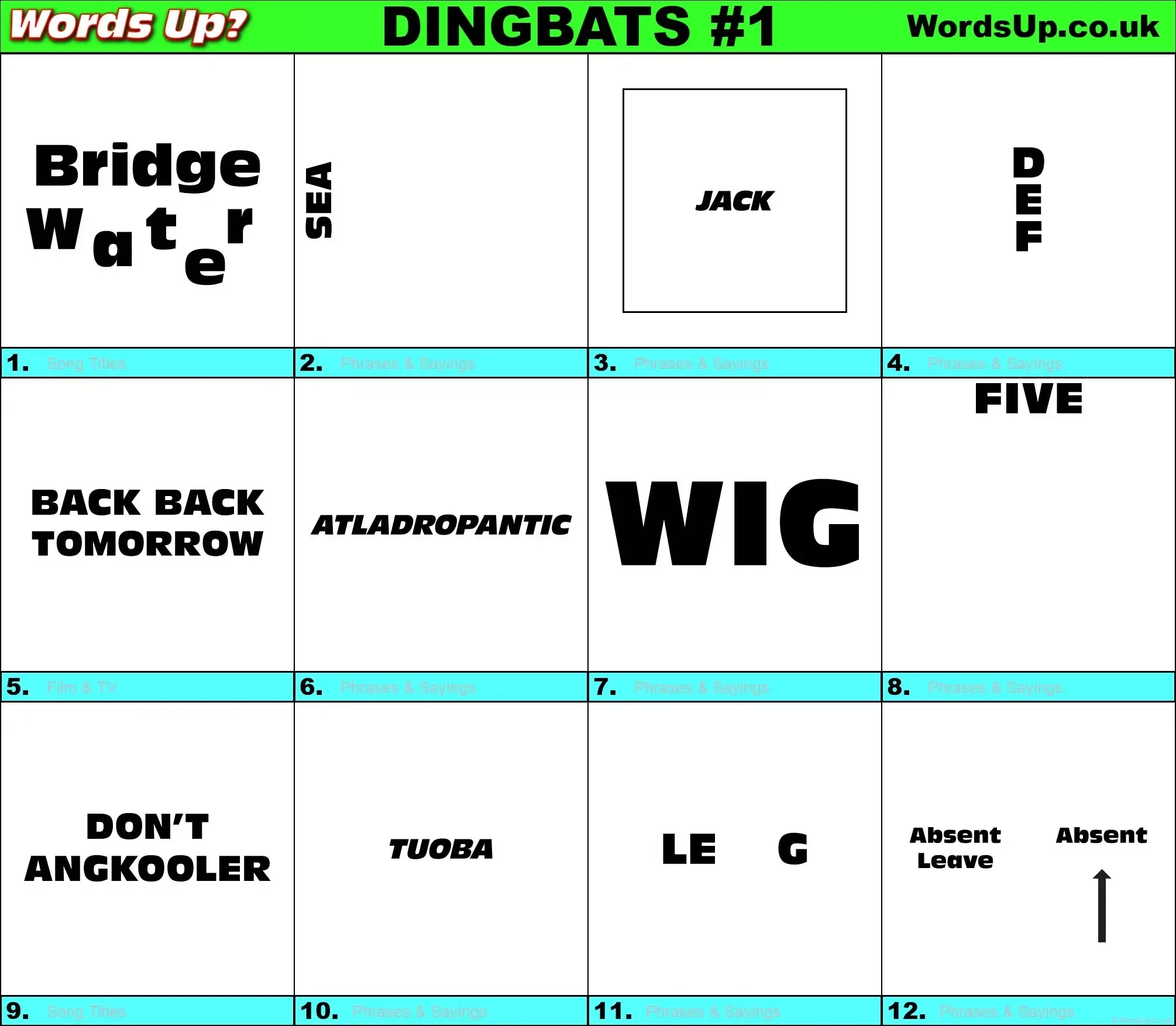 Printable Dingbats #1 - Rebus Puzzles with Free Printable Dingbats Puzzles