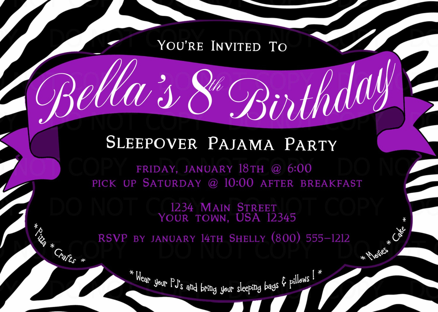 Printable Diy Zebra Print Sleepover Pajama Birthday Party throughout Free Printable Zebra Print Birthday Invitations