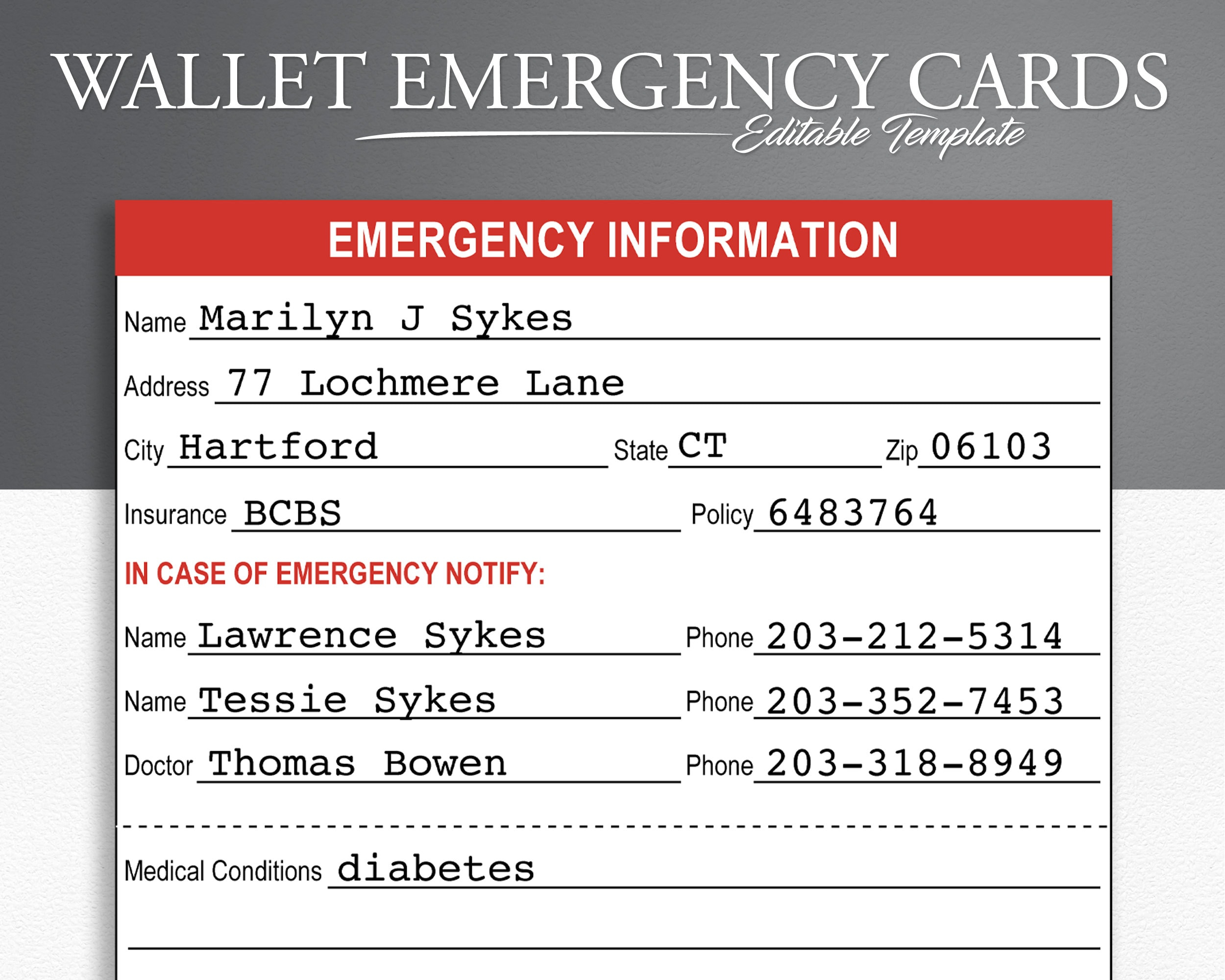 Printable Emergency Information Cards. Medical Alert Id. Medical within Free Printable Emergency Medical Card