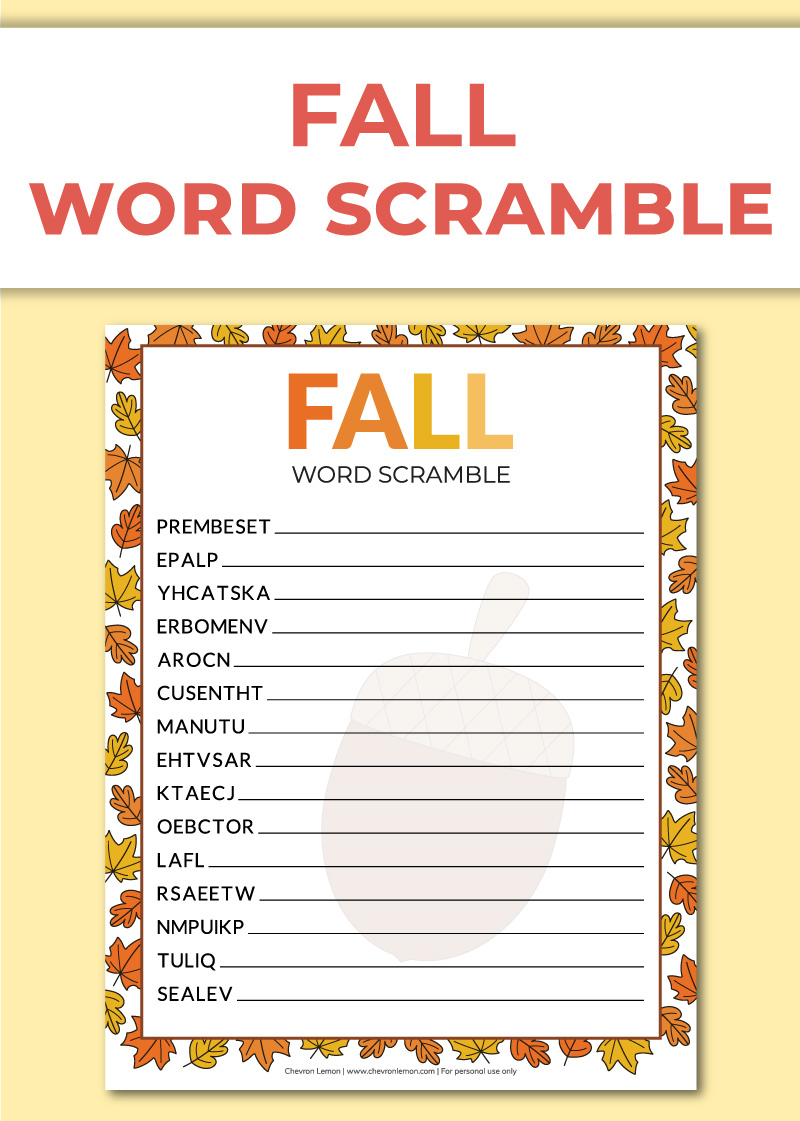 Printable Fall Word Scramble - Chevron Lemon intended for Unscramble Word Games Printable Free