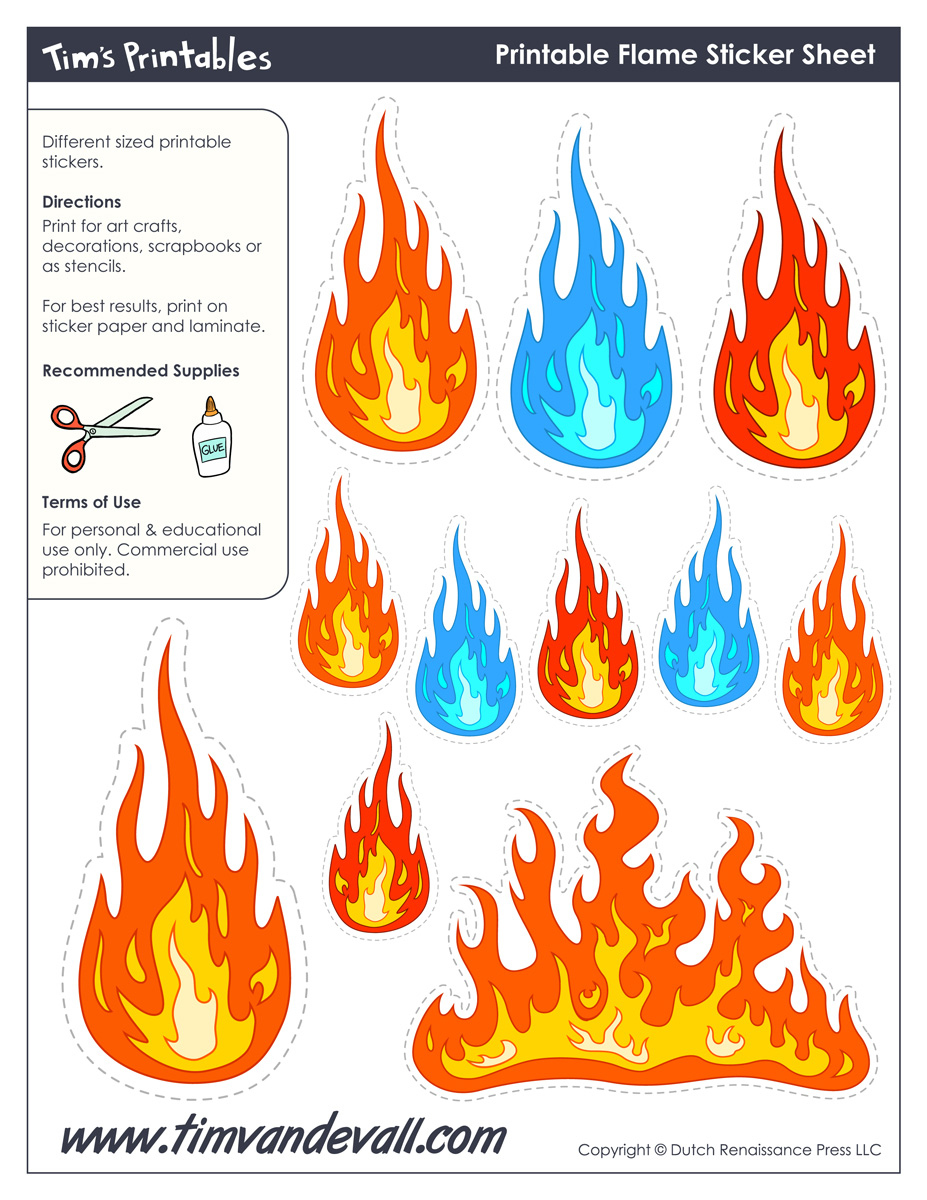 Printable Flame Stickers &amp;amp; Flame Templates – Tim&amp;#039;S Printables throughout Free Printable Flame Template