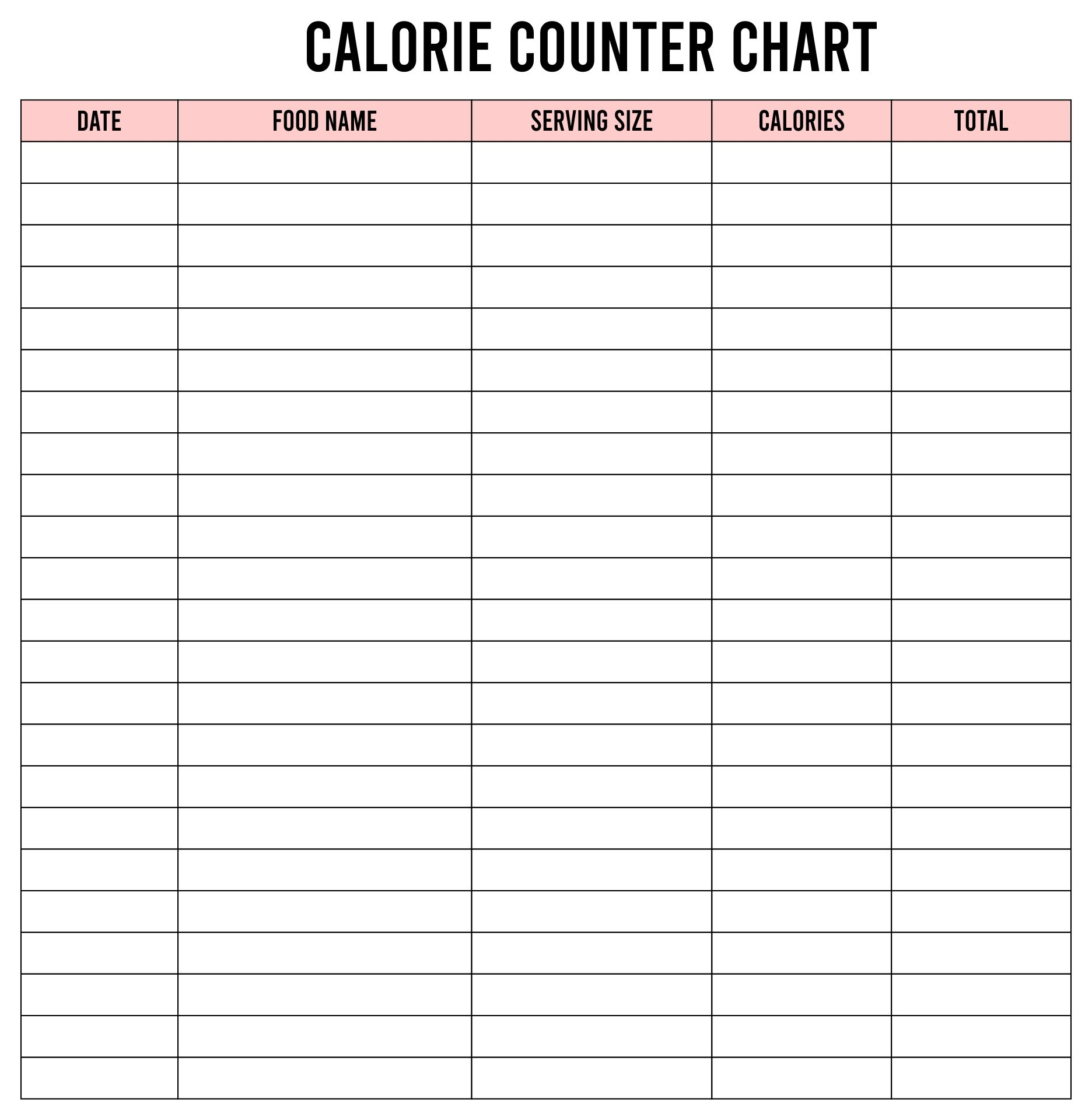 Printable Food Calorie Counter Chart | Calorie Chart, Food Calorie for Free Printable Calorie Chart