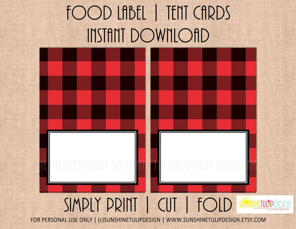 Printable Food Label Tent Cards Buffalo Plaid Christmas, Holiday within Free Printable Christmas Tent Cards