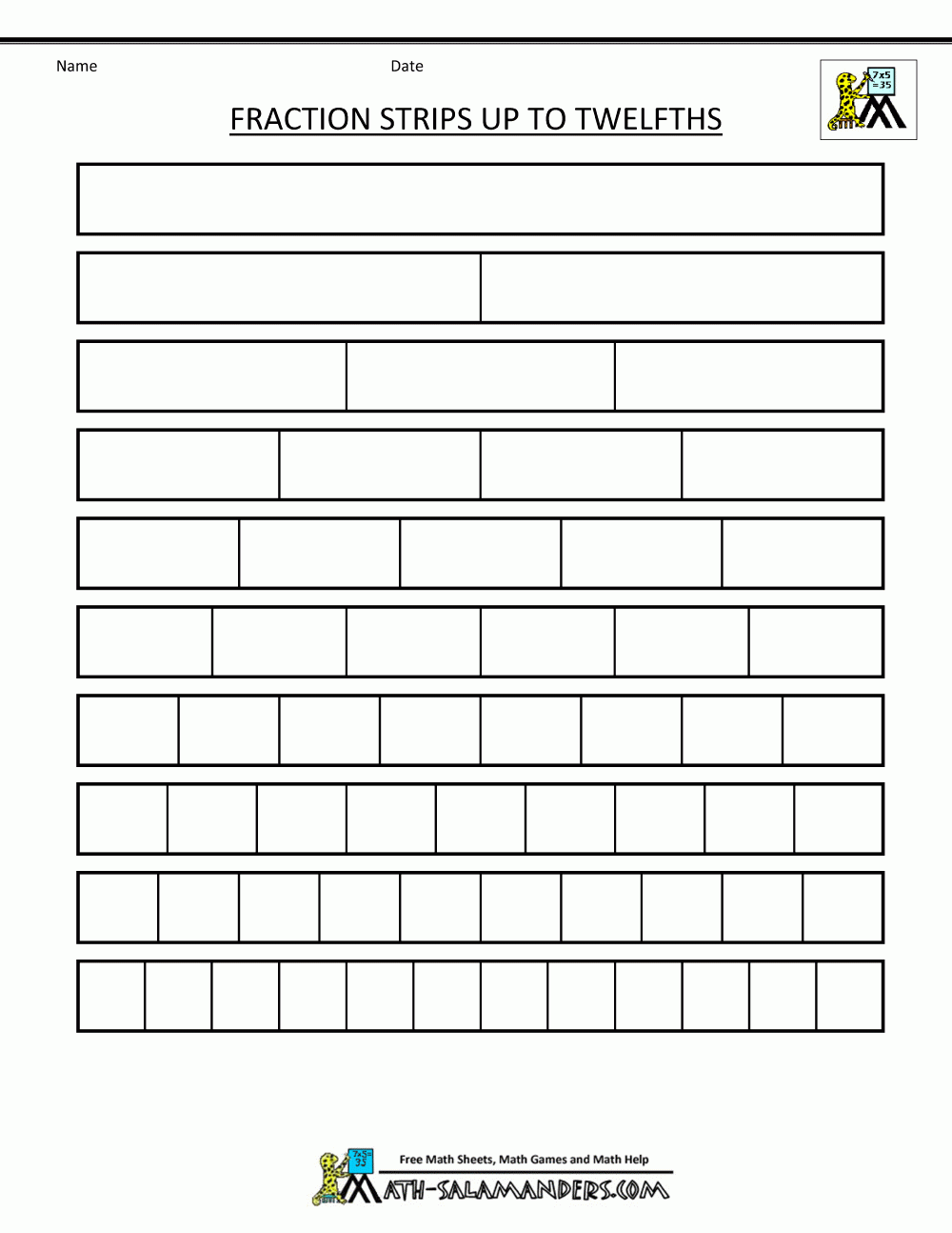 Printable Fraction Strips regarding Free Printable Blank Fraction Circles