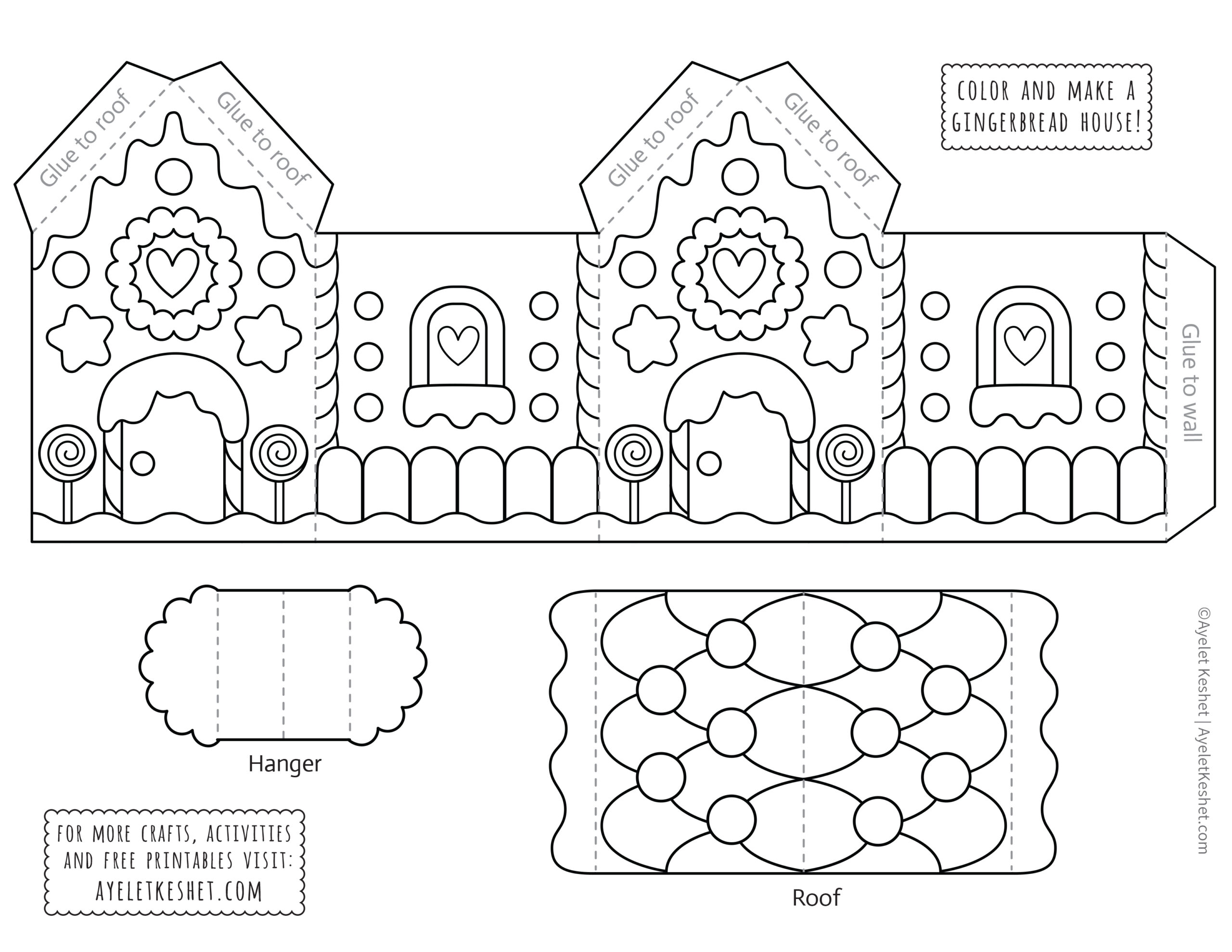 Printable Gingerbread House Template To Color - Ayelet Keshet inside Free Gingerbread House Printables