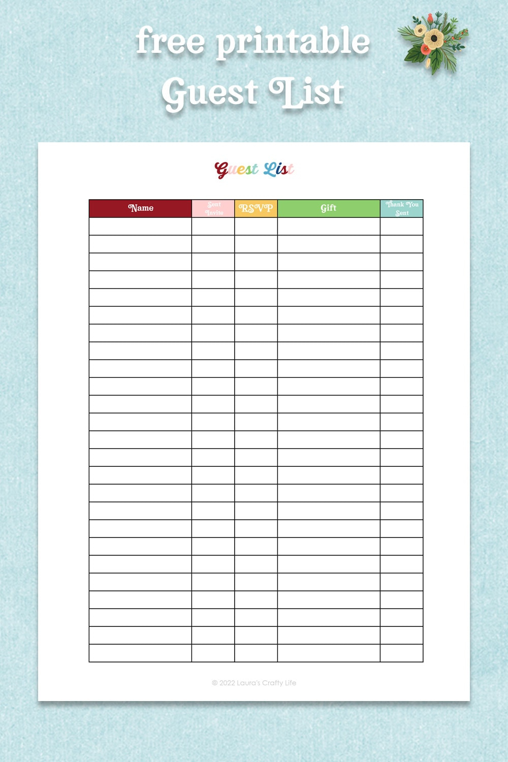 Printable Guest List with regard to Free Printable Birthday Guest List