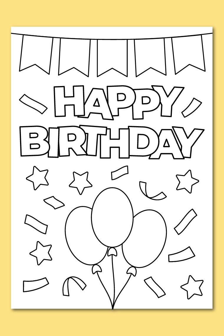 Printable Happy Birthday Coloring Card - Chevron Lemon throughout Free Printable Birthday Cards To Color