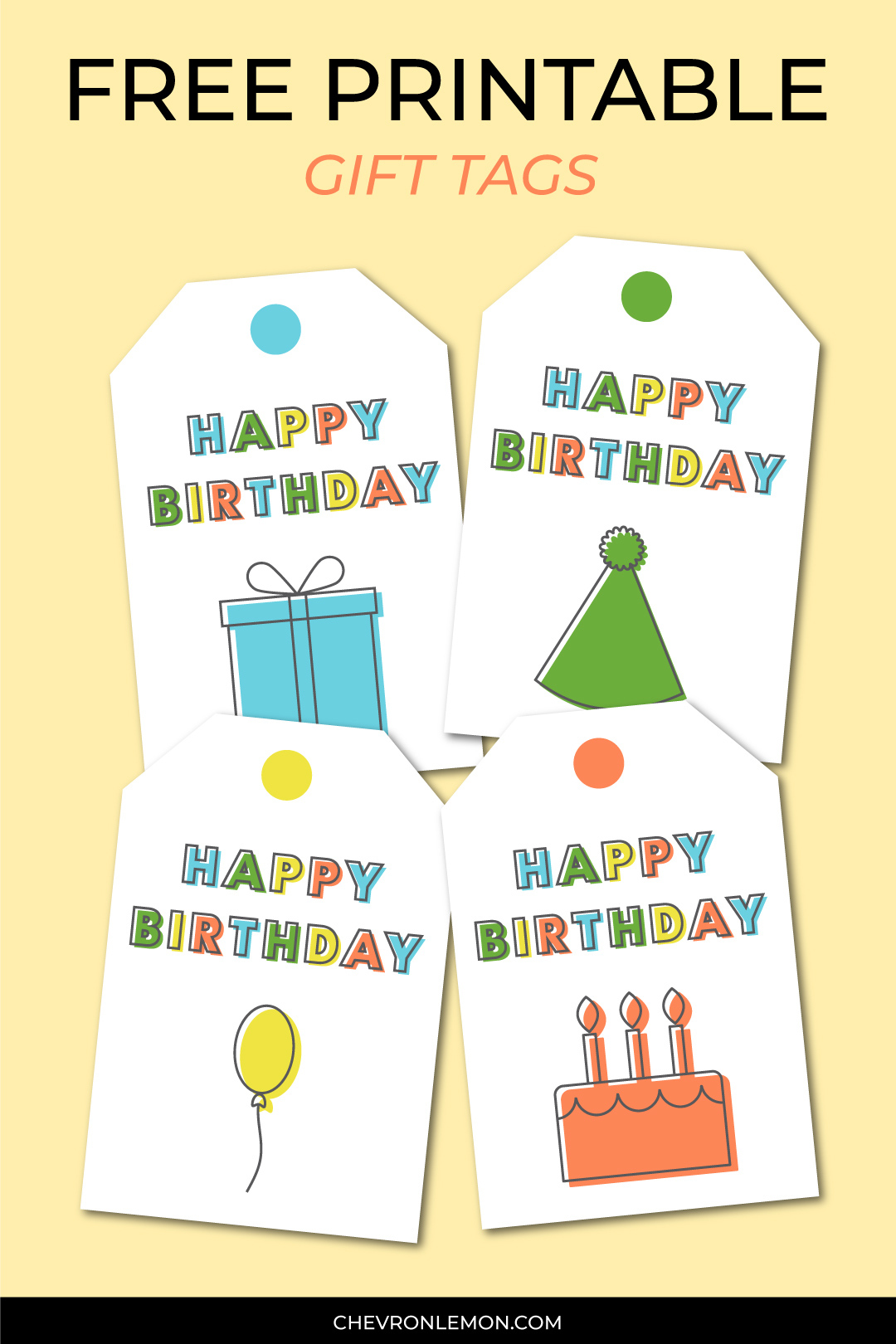 Printable Happy Birthday Gift Tags - Chevron Lemon within Free Printable Birthday Tag Templates