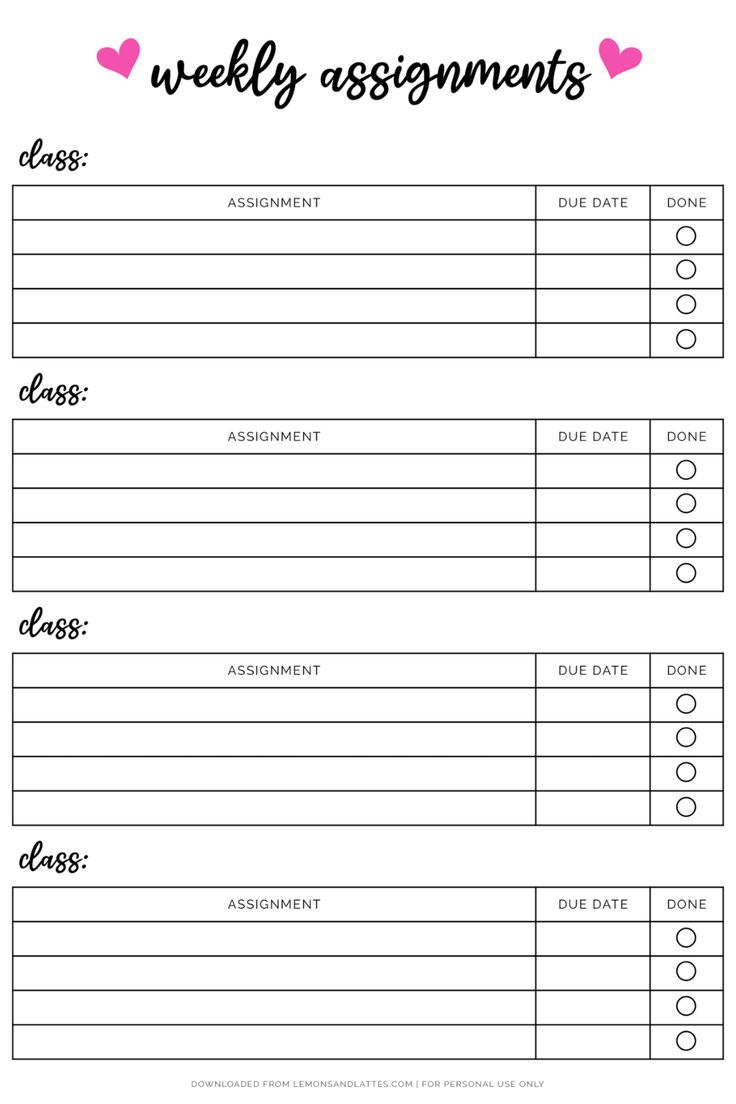Printable Homework Planners To Help Students Get Organized within Free Printable Homework Assignment Sheets