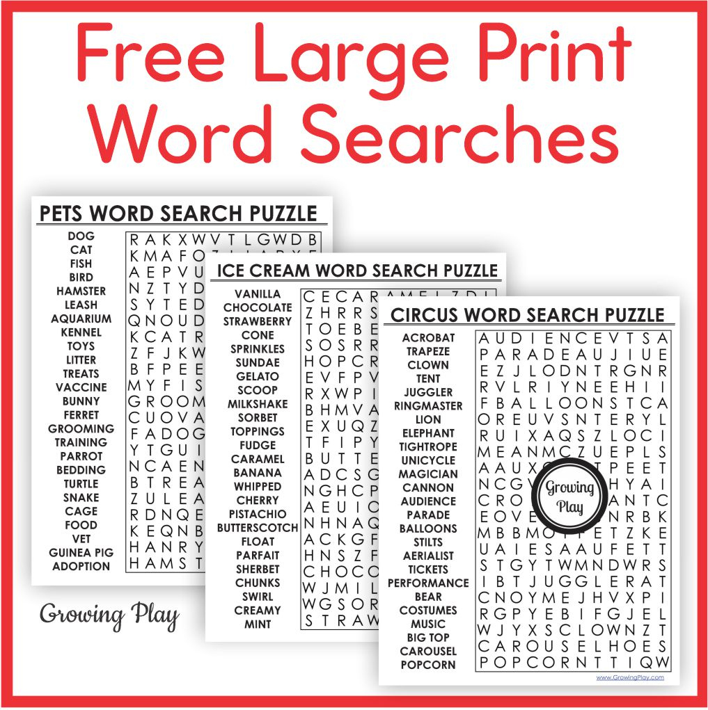 Printable Large Print Word Search Puzzles Free - Growing Play pertaining to Free Printable Word Searches Large Print