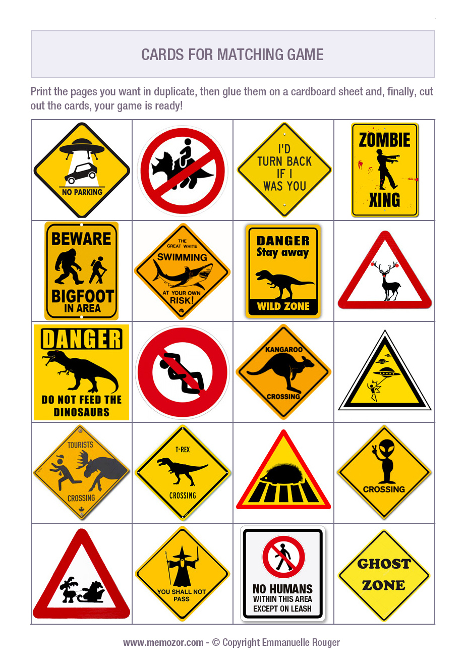 Printable Matching Game For Kids - Funny Road Signs - Print And within Free Printable Funny Signs