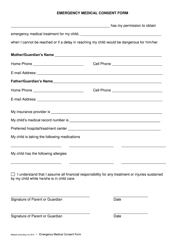 Printable Medical Consent Form For Minor While Parents Are Away throughout Free Printable Medical Consent Form