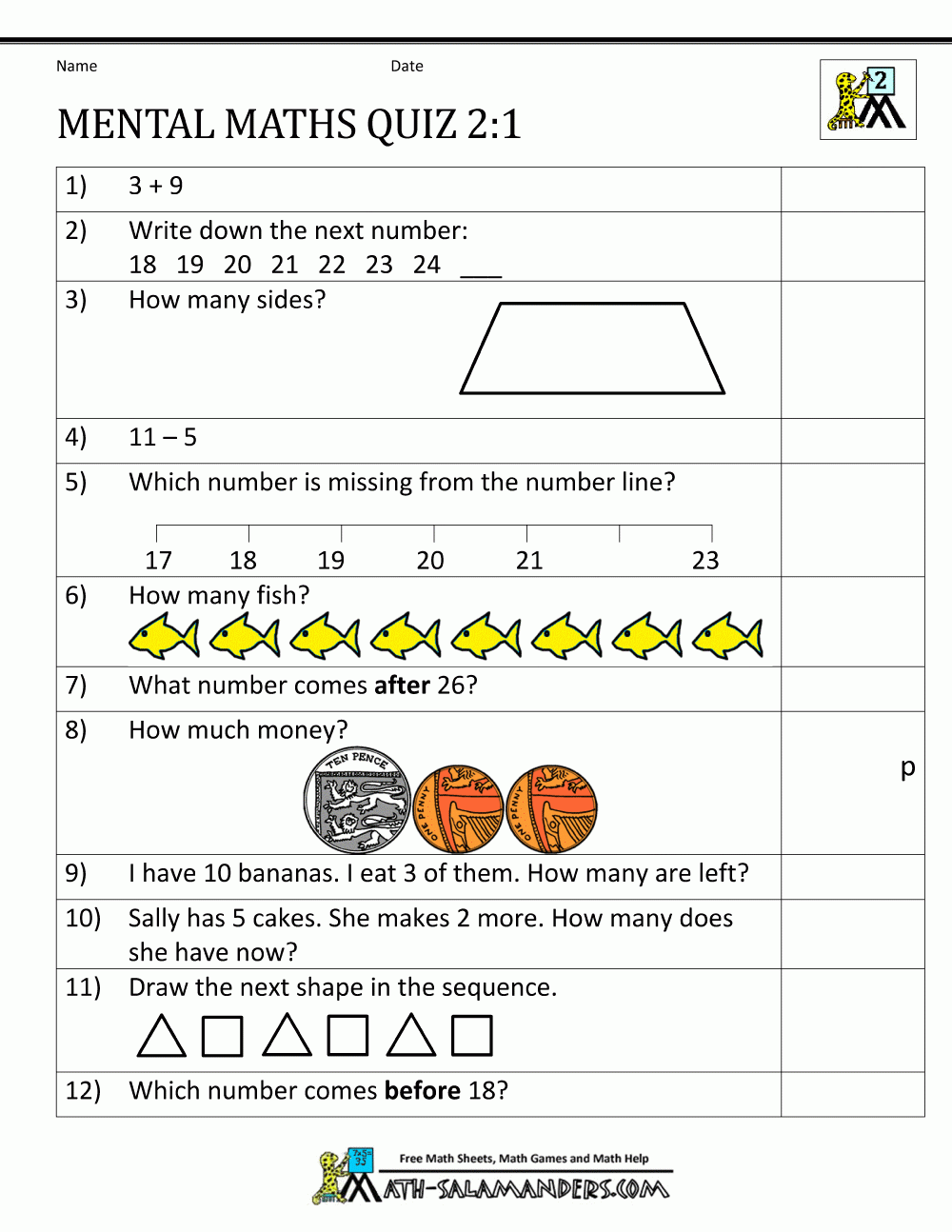 Printable Mental Maths Year 2 Worksheets pertaining to Year 2 Free Printable Worksheets