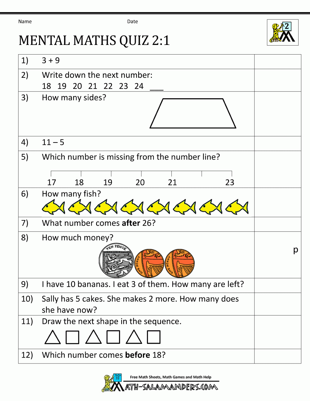 Printable Mental Maths Year 2 Worksheets with Free Printable Mental Math Worksheets