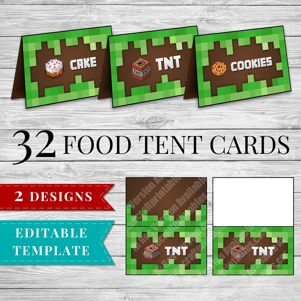 Printable Minecraft Food Labels - Minecraft Printable Birthday in Free Printable Food Tent Cards